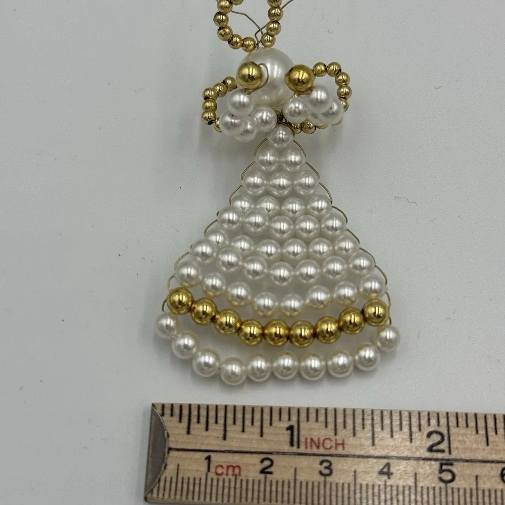 Vtg Angel Ornament Beaded Faux Pearl Christmas‎ Wire Poseable 3 Inch